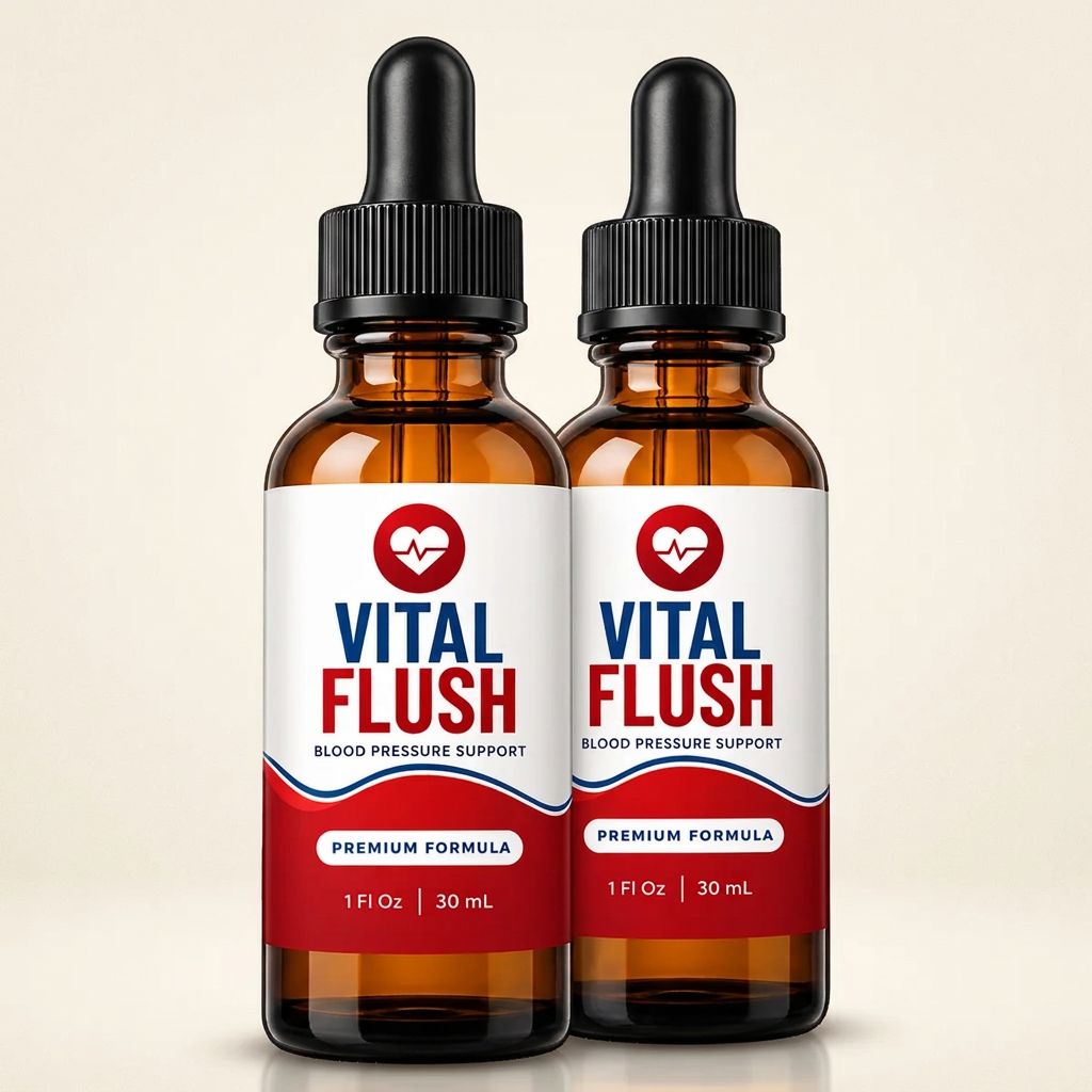 Two VitalFlush amber dropper bottles